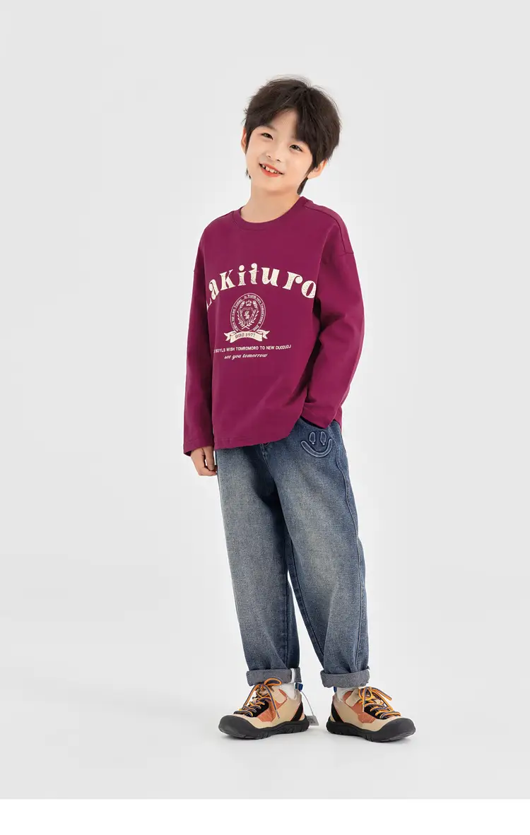 Duoduo Boys Long Sleeve T-Shirt Navy Blue Letter Print Cotton — feature 29