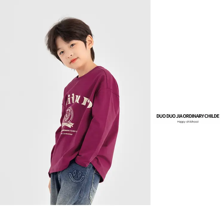 Duoduo Boys Long Sleeve T-Shirt Navy Blue Letter Print Cotton — feature 30