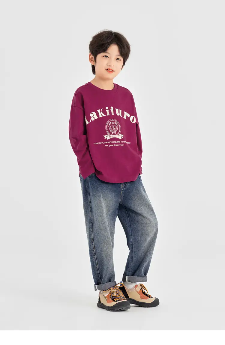 Duoduo Boys Long Sleeve T-Shirt Navy Blue Letter Print Cotton — feature 31