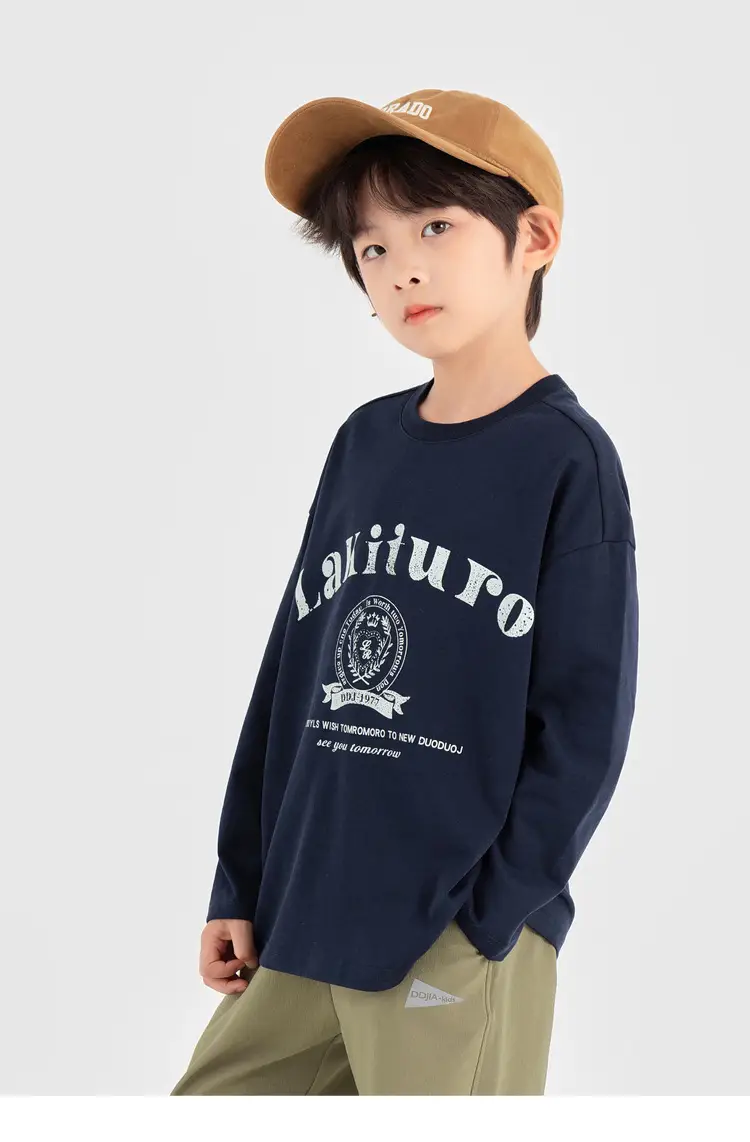 Duoduo Boys Long Sleeve T-Shirt Navy Blue Letter Print Cotton — feature 32