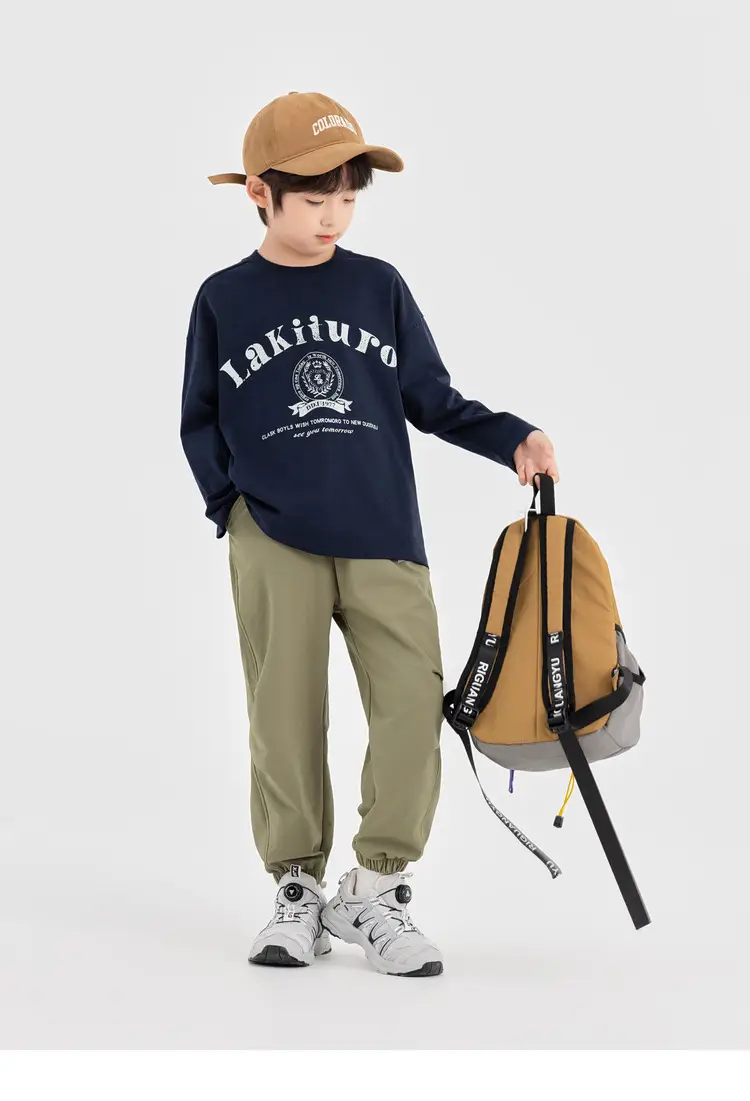 Duoduo Boys Long Sleeve T-Shirt Navy Blue Letter Print Cotton — feature 35