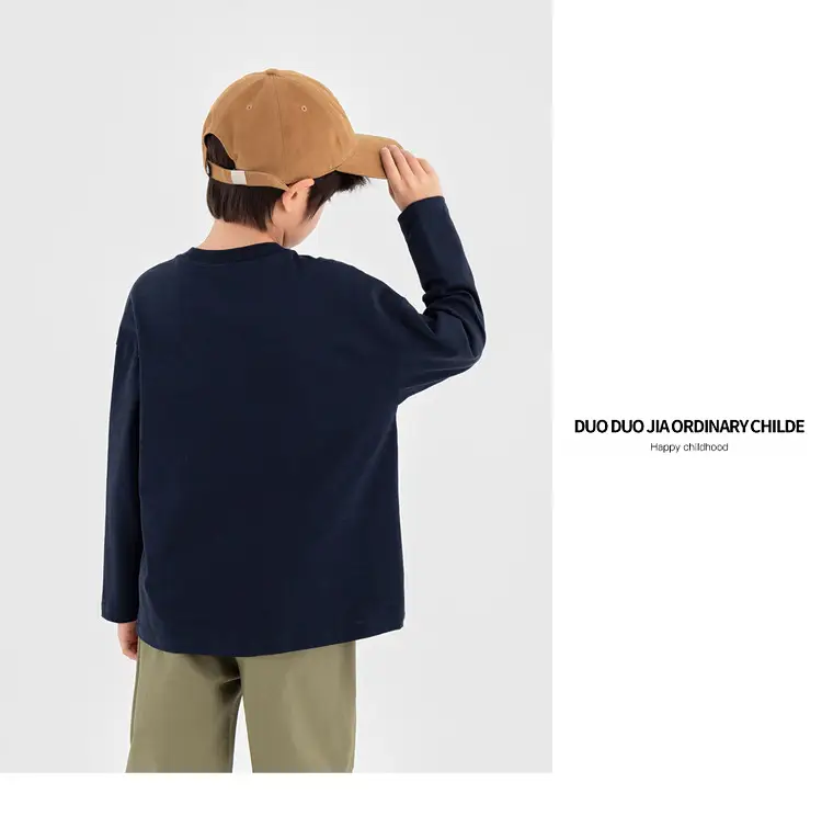 Duoduo Boys Long Sleeve T-Shirt Navy Blue Letter Print Cotton — feature 36