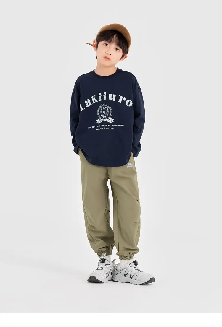 Duoduo Boys Long Sleeve T-Shirt Navy Blue Letter Print Cotton — feature 37