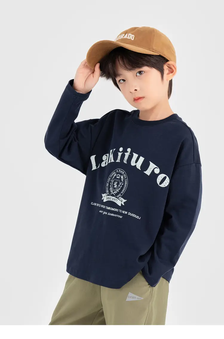 Duoduo Boys Long Sleeve T-Shirt Navy Blue Letter Print Cotton — feature 38