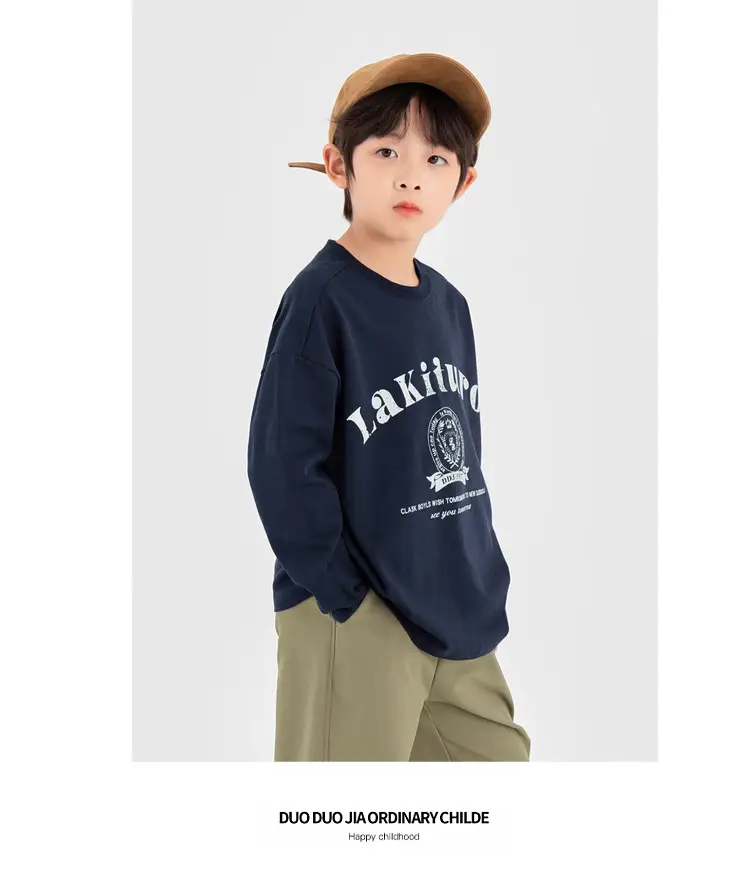 Duoduo Boys Long Sleeve T-Shirt Navy Blue Letter Print Cotton — feature 39