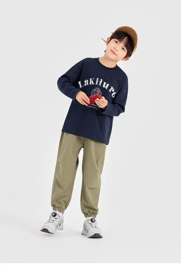 Duoduo Boys Long Sleeve T-Shirt Navy Blue Letter Print Cotton — feature 40