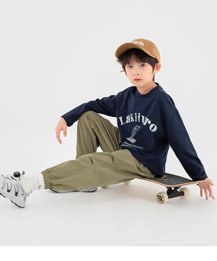 Duoduo Boys Long Sleeve T-Shirt Navy Blue Letter Print Cotton — feature 41