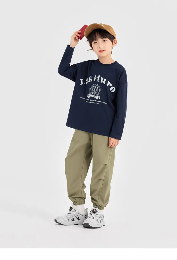 Duoduo Boys Long Sleeve T-Shirt Navy Blue Letter Print Cotton — feature 43