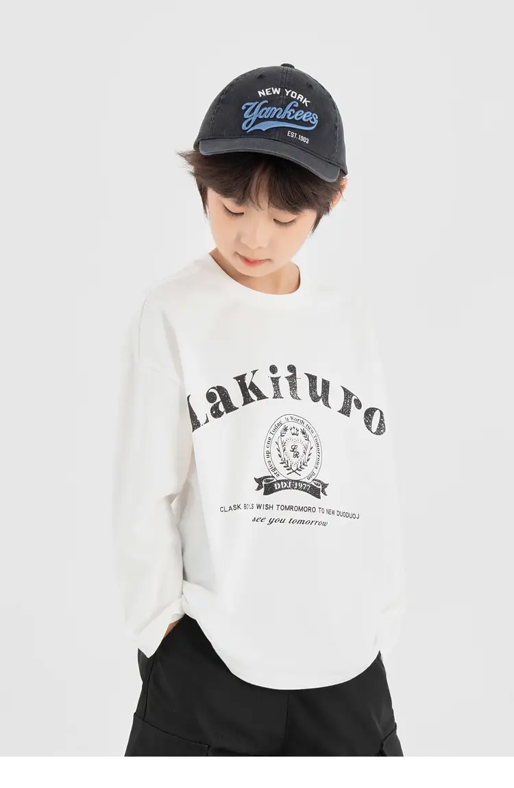 Duoduo Boys Long Sleeve T-Shirt Navy Blue Letter Print Cotton — feature 44