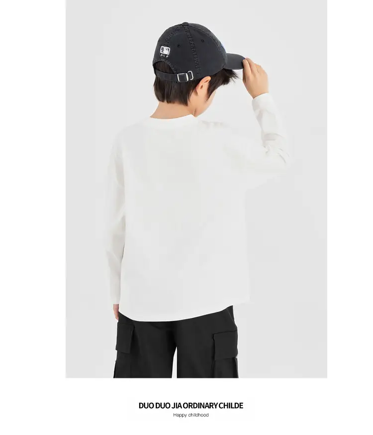 Duoduo Boys Long Sleeve T-Shirt Navy Blue Letter Print Cotton — feature 45