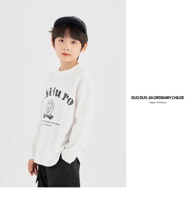 Duoduo Boys Long Sleeve T-Shirt Navy Blue Letter Print Cotton — feature 48