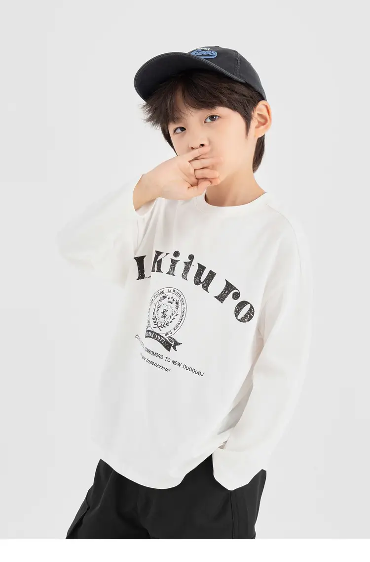 Duoduo Boys Long Sleeve T-Shirt Navy Blue Letter Print Cotton — feature 50