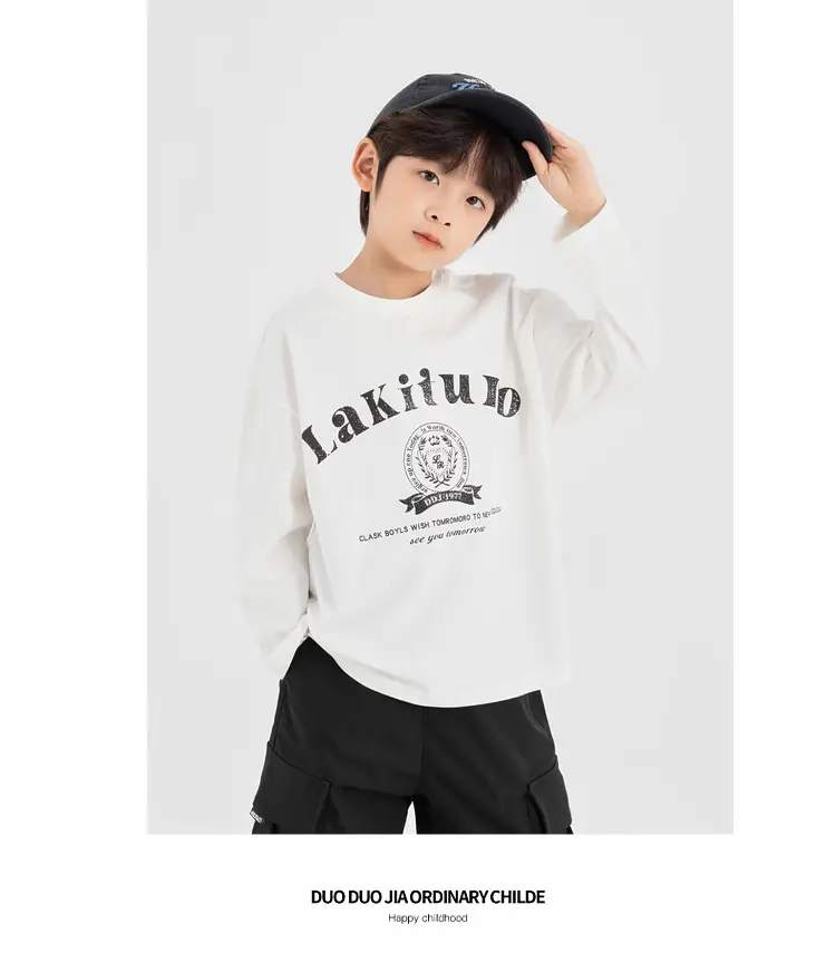 Duoduo Boys Long Sleeve T-Shirt Navy Blue Letter Print Cotton — feature 51