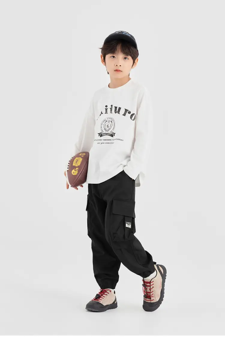 Duoduo Boys Long Sleeve T-Shirt Navy Blue Letter Print Cotton — feature 52