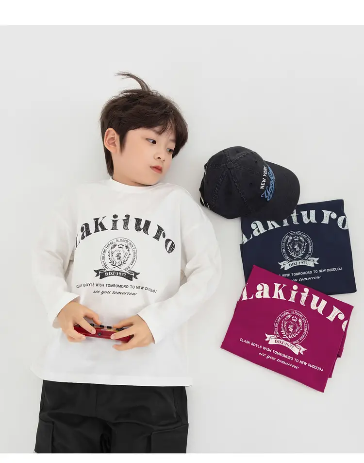 Duoduo Boys Long Sleeve T-Shirt Navy Blue Letter Print Cotton — feature 8