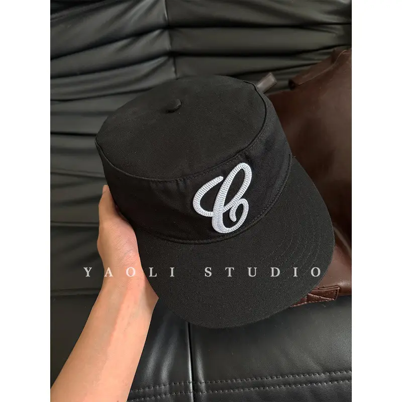Women Black Embroidered Baseball Cap with Duckbill