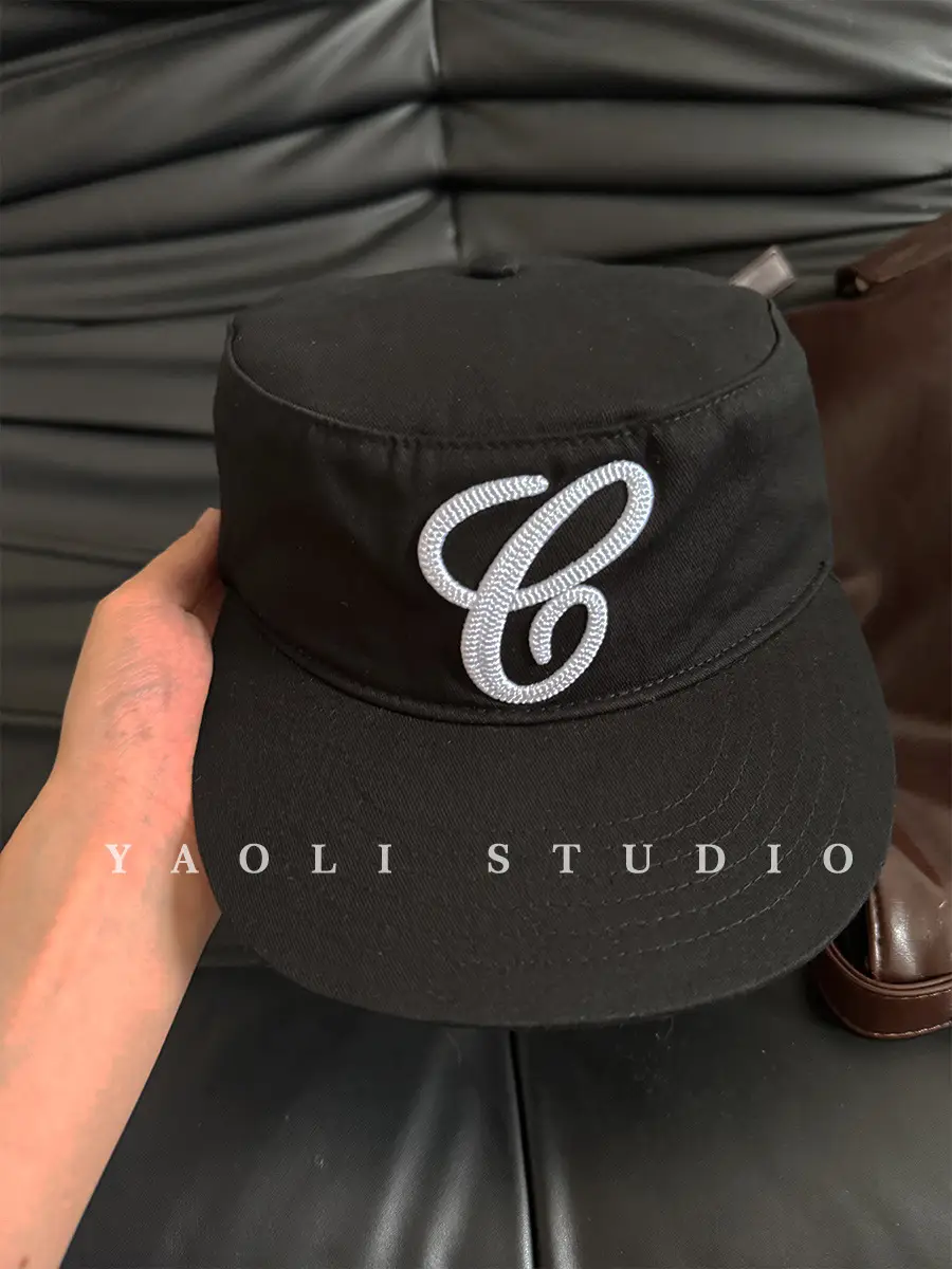 Women Black Embroidered Baseball Cap with Duckbill
