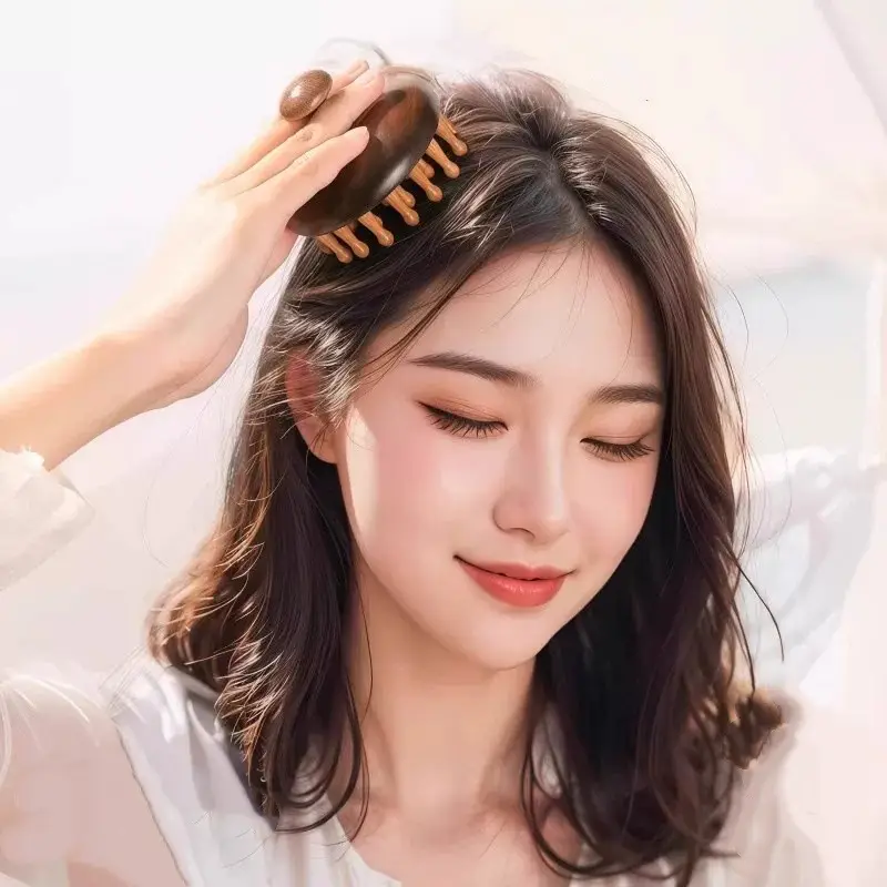 【Internet Celebrity Hot Item】Sandalwood Round 28-Tooth Massage Comb for Scalp Care Wooden Massage Comb