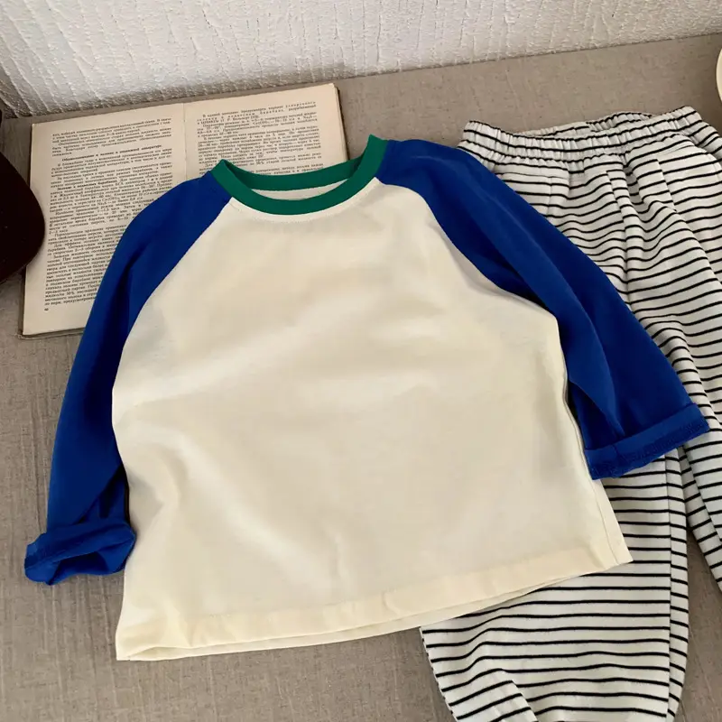 Boys Raglan Sleeve T-Shirt Blue Green White — feature 2