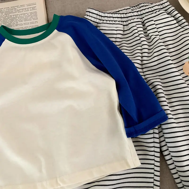 Boys Raglan Sleeve T-Shirt Blue Green White — feature 3