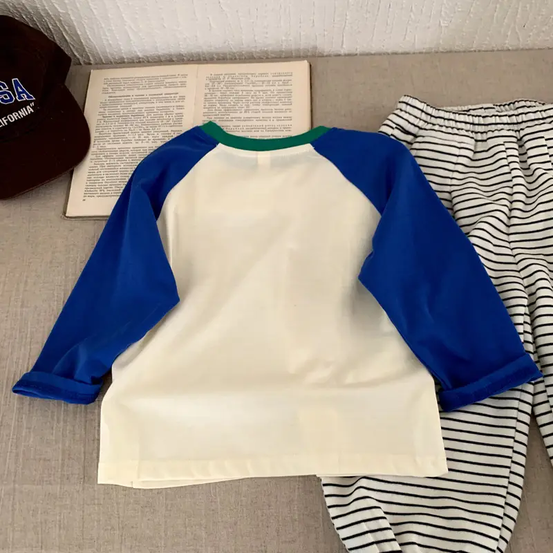 Boys Raglan Sleeve T-Shirt Blue Green White — feature 6