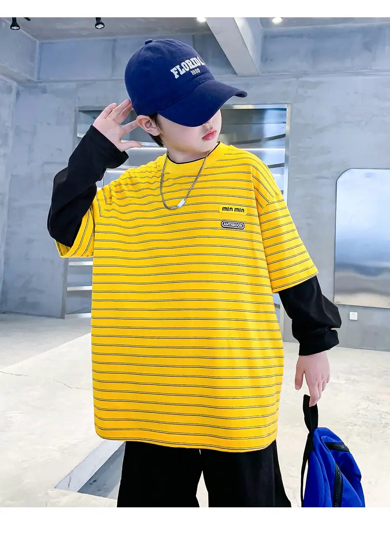 Boys Yellow Striped Long Sleeve T-Shirt 2025 Cotton — feature 17