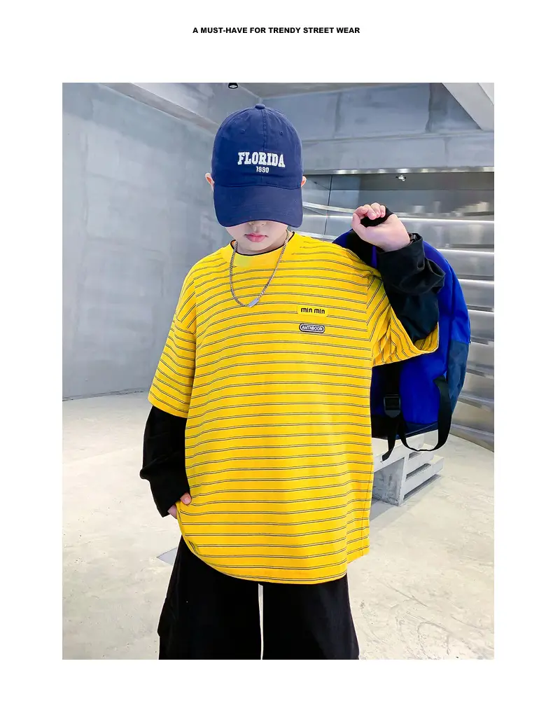Boys Yellow Striped Long Sleeve T-Shirt 2025 Cotton — feature 2