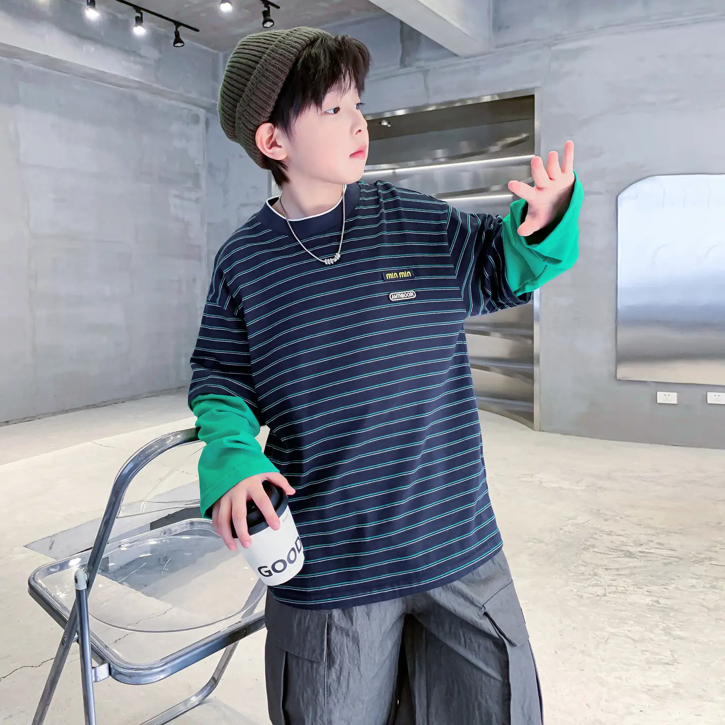 Boys Yellow Striped Long Sleeve T-Shirt 2025 Cotton - Image 2