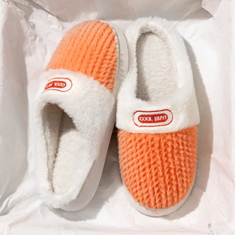 New Double Color Matching Warm Wheat Ear Cotton Slippers, Non-Slip Thick-Soled Couple Cotton Slippers, Warm and Non-Slip Home Plush Cotton Shoes - Image 3