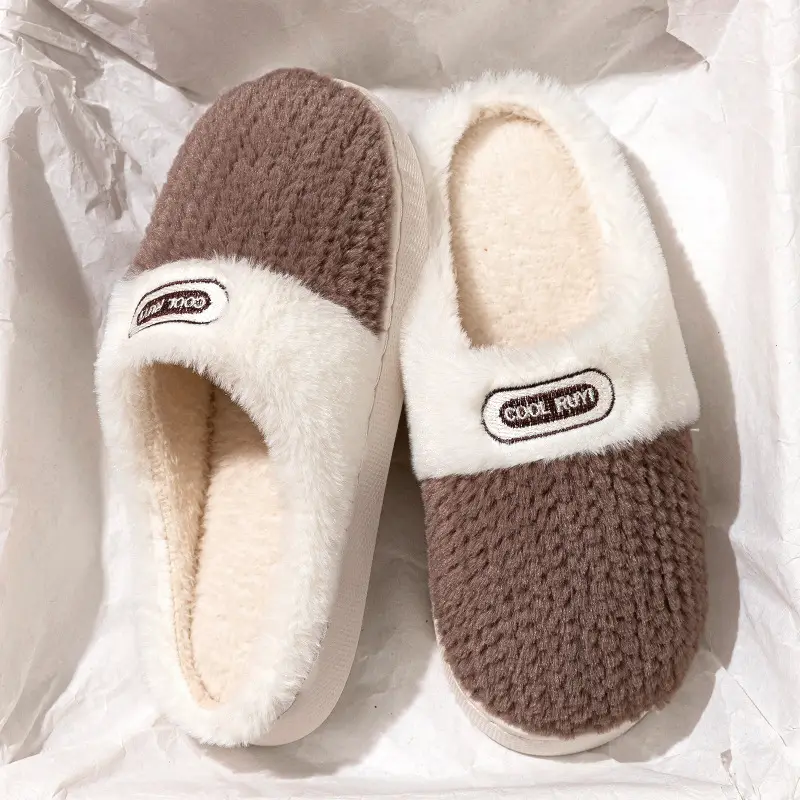 New Double Color Matching Warm Wheat Ear Cotton Slippers, Non-Slip Thick-Soled Couple Cotton Slippers, Warm and Non-Slip Home Plush Cotton Shoes - Image 5