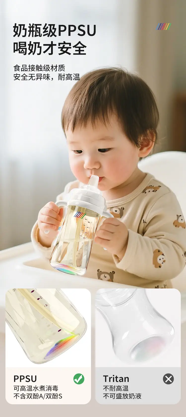 Ppsu Learning Drinking Cup Rainbow Bottle Baby Baby Water Cup Sippy Cup Kidsren over 6 Months Old Duckbill Cup — feature 13