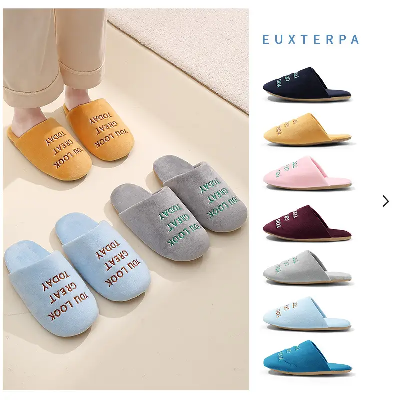 Blue Cotton Slippers with "You Love Great Today" Design