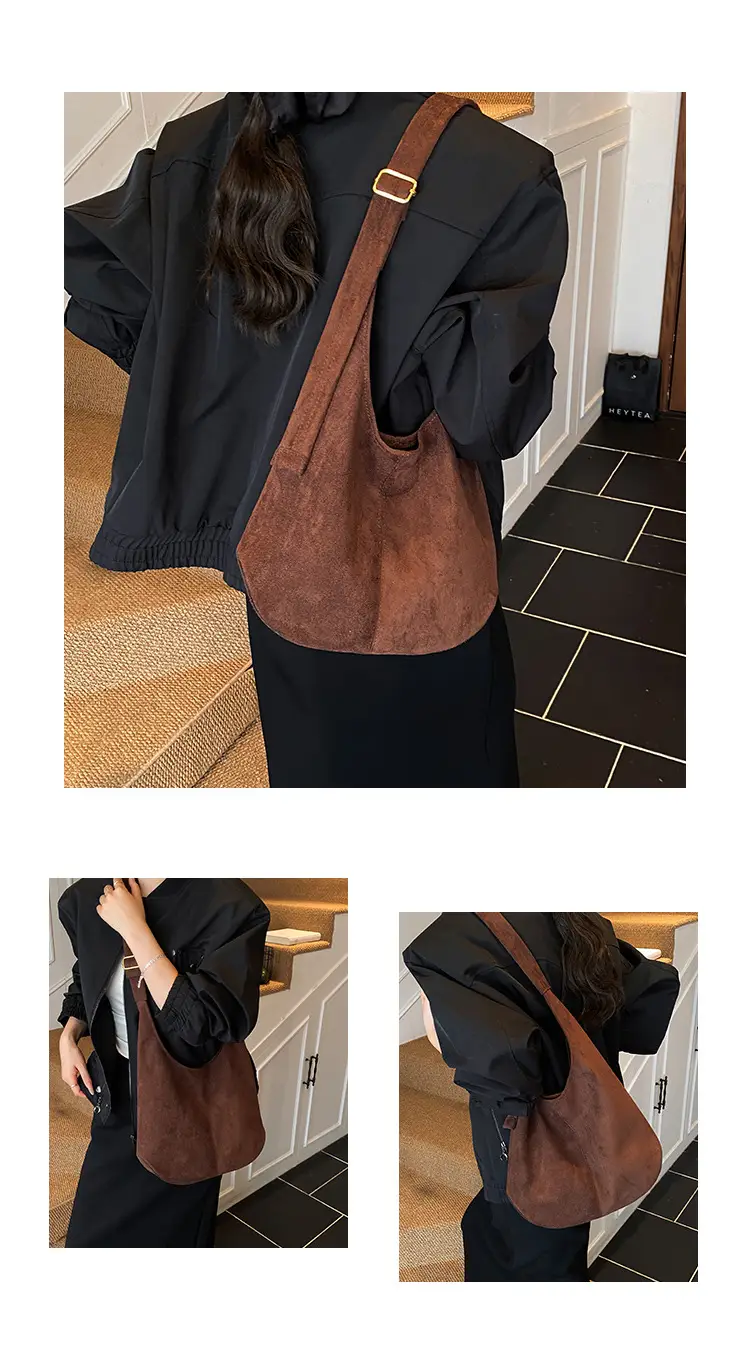 Brown Leather Shoulder Bag Large Capacity Women's Armpit Bag — feature 10