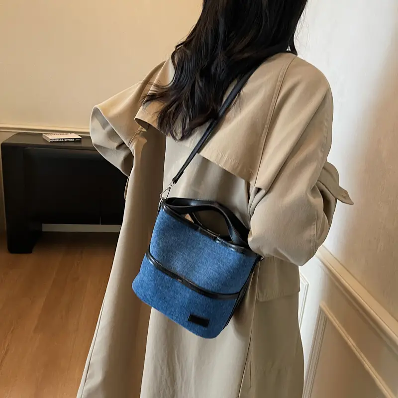 Women's Blue Denim Crossbody Bag with Leather Trim 2025 - Image 4