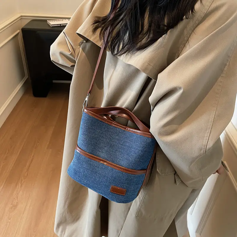 Women's Blue Denim Crossbody Bag with Leather Trim 2025 - Image 5