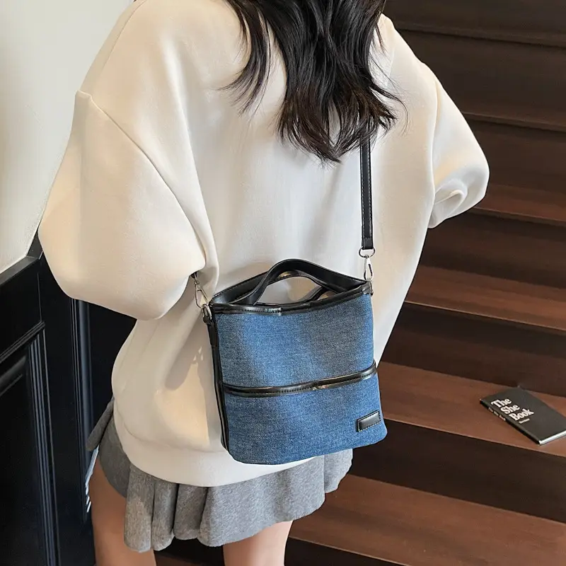 Women's Blue Denim Crossbody Bag with Leather Trim 2025 - Image 6