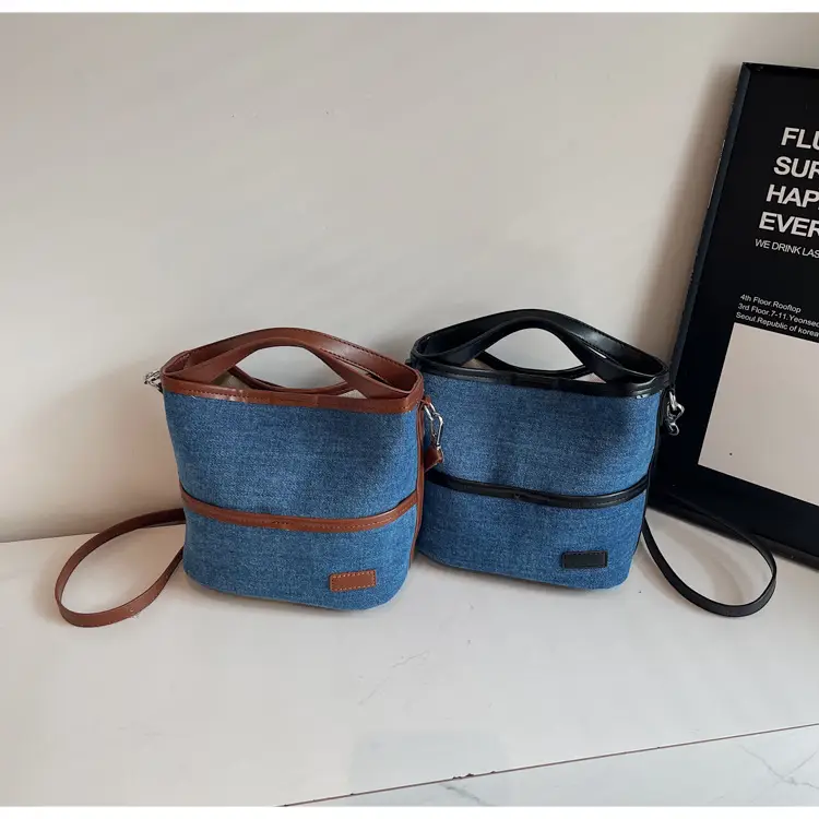 Women's Blue Denim Crossbody Bag with Leather Trim 2025 — feature 12