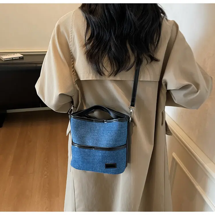 Women's Blue Denim Crossbody Bag with Leather Trim 2025 — feature 15