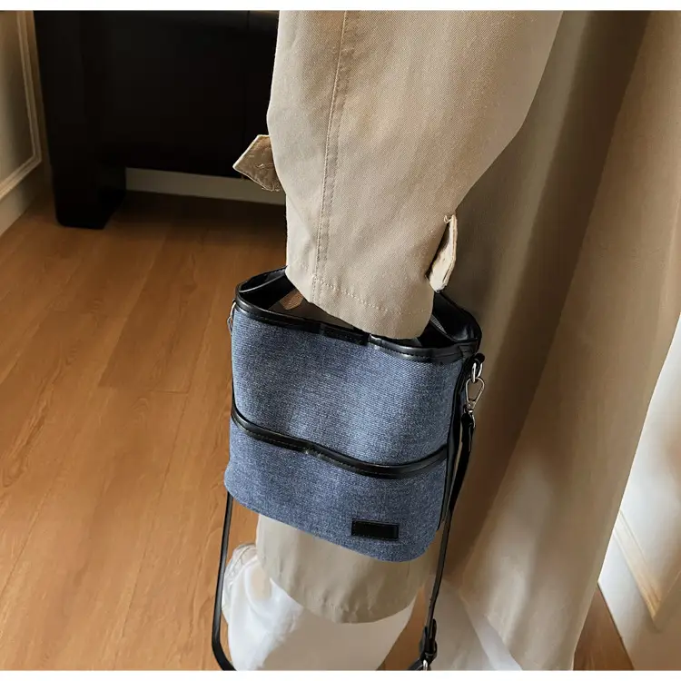 Women's Blue Denim Crossbody Bag with Leather Trim 2025 — feature 16
