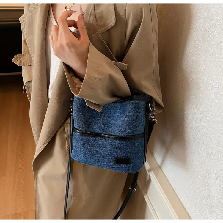 Women's Blue Denim Crossbody Bag with Leather Trim 2025 — feature 17