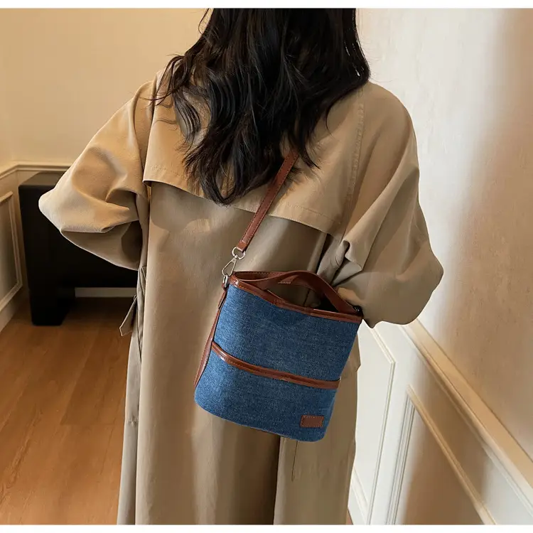 Women's Blue Denim Crossbody Bag with Leather Trim 2025 — feature 18