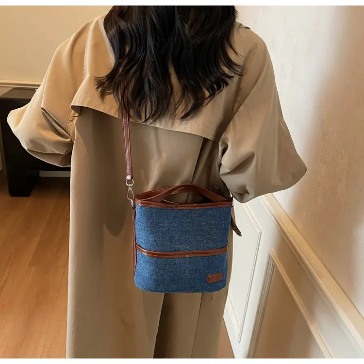 Women's Blue Denim Crossbody Bag with Leather Trim 2025 — feature 19