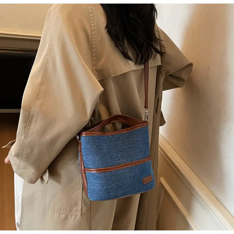 Women's Blue Denim Crossbody Bag with Leather Trim 2025 — feature 20
