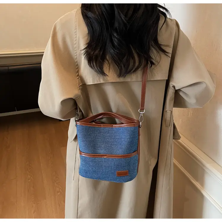 Women's Blue Denim Crossbody Bag with Leather Trim 2025 — feature 21