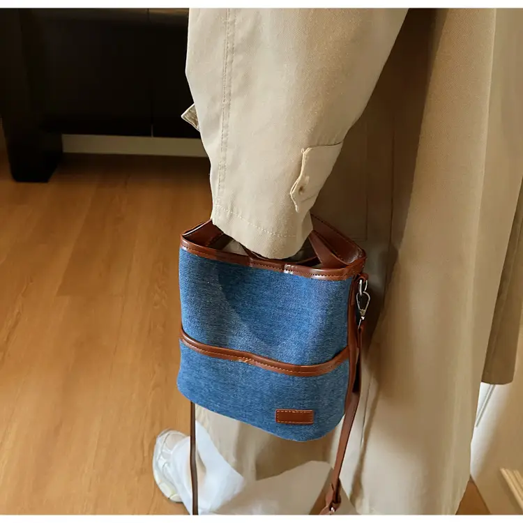 Women's Blue Denim Crossbody Bag with Leather Trim 2025 — feature 22