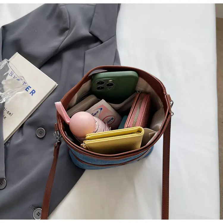 Women's Blue Denim Crossbody Bag with Leather Trim 2025 — feature 24