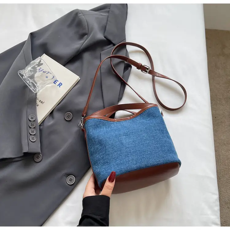 Women's Blue Denim Crossbody Bag with Leather Trim 2025 — feature 26