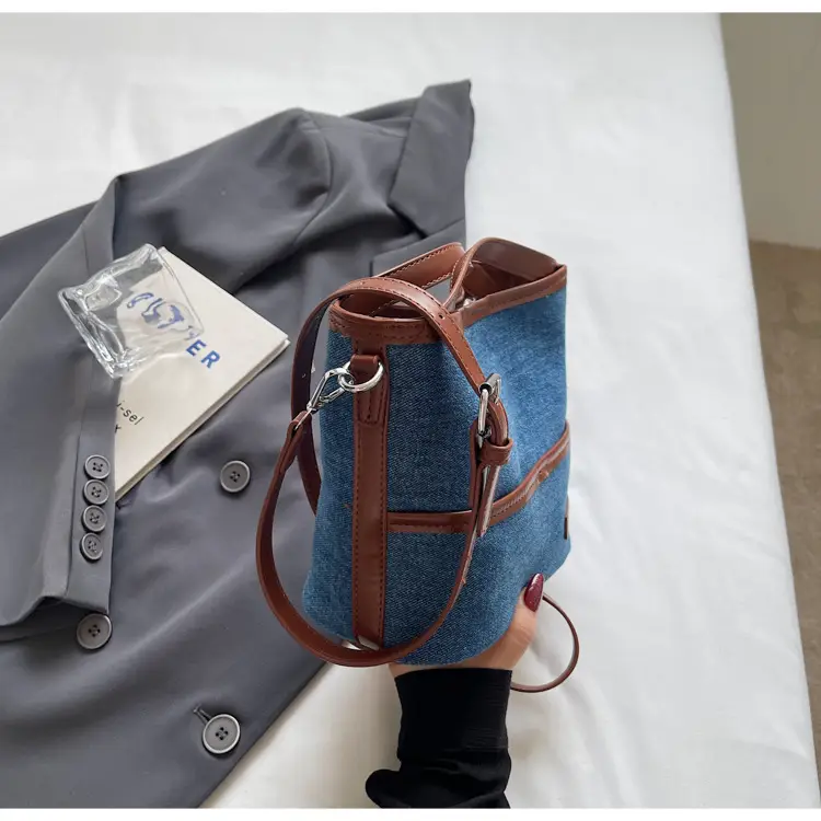 Women's Blue Denim Crossbody Bag with Leather Trim 2025 — feature 27