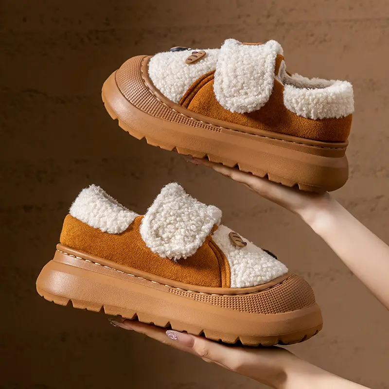 New Style Magic Tape Closed-Back Cotton Slippers for Women, Autumn and Winter, Non-Slip, Warm, Fashionable, Outdoor Wear, Plush Maternity Cotton Shoes with Thick Soles