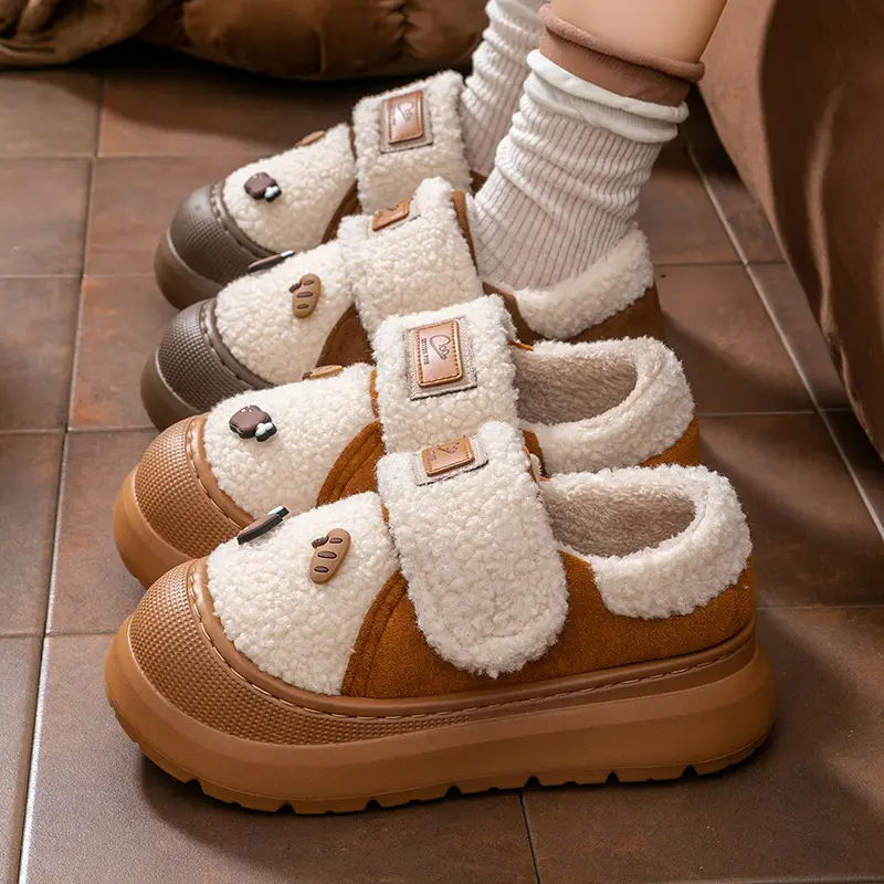 New Style Magic Tape Closed-Back Cotton Slippers for Women, Autumn and Winter, Non-Slip, Warm, Fashionable, Outdoor Wear, Plush Maternity Cotton Shoes with Thick Soles